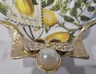 Handmade Decoupage Lemon Print Large Scallop Shell Magnet W  Gold Bee Accent