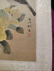 Vintage Chinese Silk Painting Hand Painted Bird Yellow Peony Flowers Signed 6x9