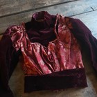 Antique Victorian 1890s Bodice Burgundy Velvet Floral Silk Damask Autumn Leaves