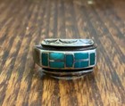 Vintage Zuni Sterling Silver Turquoise  Inlaid Ring Size 7