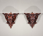 Pair Of Large French Antique Lion Wall Sconces shelves In Solid Oak And Chestnut