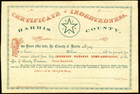 Tx 1867 Harris County Houston Texas Indebtedness Cert  Reconstruction-era Texas