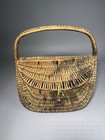 Fishing Creel Woven Basket Watermelon Shape Or Vintage Handbag Purse W  Handle