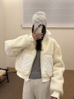 Aio Yoga Sherpa Edge Bomber Jacket Full Zip Jacket Cropped Ribbing Women s Coat
