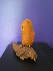Hand Carved 9 Inch Wooden Owl On Tree Branch Vintage