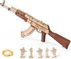 Rokr 3d Wooden Puzzle Submachine Model Rubber Band Gun For Teens Adult Diy Gift