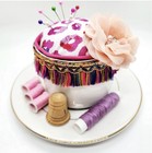 Handmade Teacup Pincushion Art Deco Pink Leopard Fabric Flapper Tassel Trim Gift