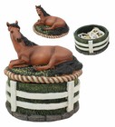 Ebros Brown Stallion Horse At Rest Round Jewelry Trinket Decorative Box 5 25 h