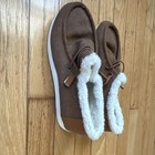 Corduroy Faux Fur Lined Moccasin Slippers Brown Slip-on For Women