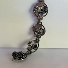 Vintage Sterling Silver Floral Leaf Panel Link Bracelet 40gr  7 5   