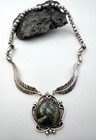 Vintage Navajo Sterling Silver Feather Jasper Collar Necklace Susie Binally