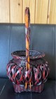 Vintage Japanese Bamboo Flower Basket Handled Woven Craft Traditional Folk Art