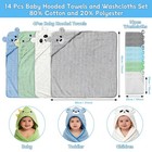 14 Pcs Baby Bath Towel Set 4 Pcs Animal Hooded Towels 10 Pcs Washcloths