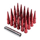 New Wheel Spike Lug Nuts  24pcs  With 1 Socket Key Red 14x1 5 4 5 Tall 6 Lug