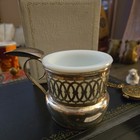 Vintage Silver Plate Shaving Mug With Milk Glass Insert