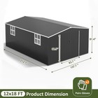 12x18ft Outdoor Metal Storage Shed With Durable Frame And Lockable Door  Black