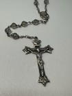 Vtg Creed Sterling Silver Crucifix Catholic Prayer Rosary Smoky Gray Glass Beads