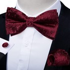 Silk Mens Bow Tie Burgundy Floral Pre-tied Bowtie Set With Pocket Square Cuff   