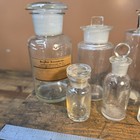 Lot Of 7 Antique German Pontil Apothecary Jars Glass Stoppers Old Labels 1800s