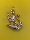 Gold Tone Blue Swan Rhinestone Brooch Pin 