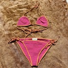 Vintage 90s Y2k Bikini Set Skirt Cover Up Boho S Shell Bead Swimsuit Crochet Euc