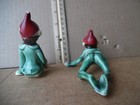 Vtg Japan Ceramic Crawling sitting Green Pixie Elf Red Hat Christmas Figurine