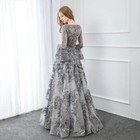 Gray Lace Long Sleeve Evening Dresses Embroidered Formal Prom Party Gowns