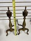 Andirons Fireplace Vintage Brass   Cast Iron Mid Century Patina 16    Hlbn 