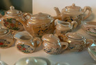 Vintage Japanese Lusterware Toy Tea Set Lot Of 46 Bluebird Floral Hand Painted