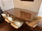 Vintage 1970 Dining Set-expandable Table   Eight Studded Chairs Original Finish