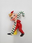 Vintage Japan Pixie Elf Red With Green White Striped Candy Cane Ceramic Figurine