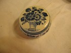 Small Vintage Blue Delft Powder Jar   Trinket Jar With Flower Basket Design