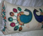 Vintage Atira Designs Beaded Peacock Bird Rectangle Lumbar Throw Pillow India