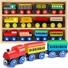 Wooden Train Set 12 Pcs - Train Toys Magnetic Set Includes 3 Engines - Toy Tr   
