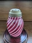 Antique Vtg Northwood Glass Cranberry Opalescent Swirl Sugar Shaker W Metal Lid