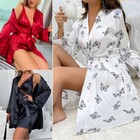 Women s Satin Robes Lingerie Sexy Soft Sleepwear Kimono Robe Long Nightgown Us