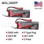 2pcs 5200mah 50c 7 4v Lipo Battery 2s Deans Plug Hardcase For Rc Car Truck Boat