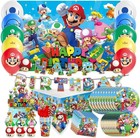 New Super Mario Party Supplies Balloon Kids Birthday Decoration Tableware Banner