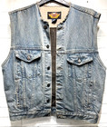Harley Davidson Vintage Denim Vest With Leather Back Patch  see Description 