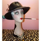 Vintage Black Church Hat With Beads Sequins Feathers   Flower Elegant Classy