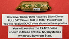 Barber Silver Dimes Lot Roll 50 Full Date 1892-1916 Pdo Coins Beautiful Lot  b20