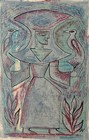 Vintage Figural 50s Mid Century Encaustic Painting Modern Voelkel Stylized Art C