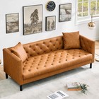 81  Faux Leather Mid-century Chesterfield Sofa 3-seater Couch Sofa With 2 Pillow