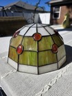 Vtg Tiffany Style Stained Glass Lamp Shade Green Amber Faceted Geometric 10 