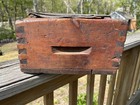 Antique Early 1800 s Dovetailed Divided Primitive Wooden Box With Leather Handle