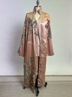 Antique 1920s Kimono Dressing Gown Robe Pink Silk With Metal Flower Embroidery