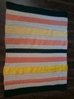 Crocheted Striped Afghan Blanket - 58  X 43  - Yellow  Brown  White   Pink