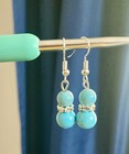 Silver-tone Blue Round Turquoise Beaded Crystal Dangle drop Hook Earrings