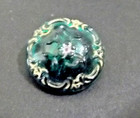 Antique Green Glass Button - Molded Design  Gold Luster  4-way Shank  5086 