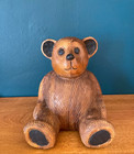 Large Carved Wood Teddy Bear Sculpture Carving Vintage Folk Art Doorstop